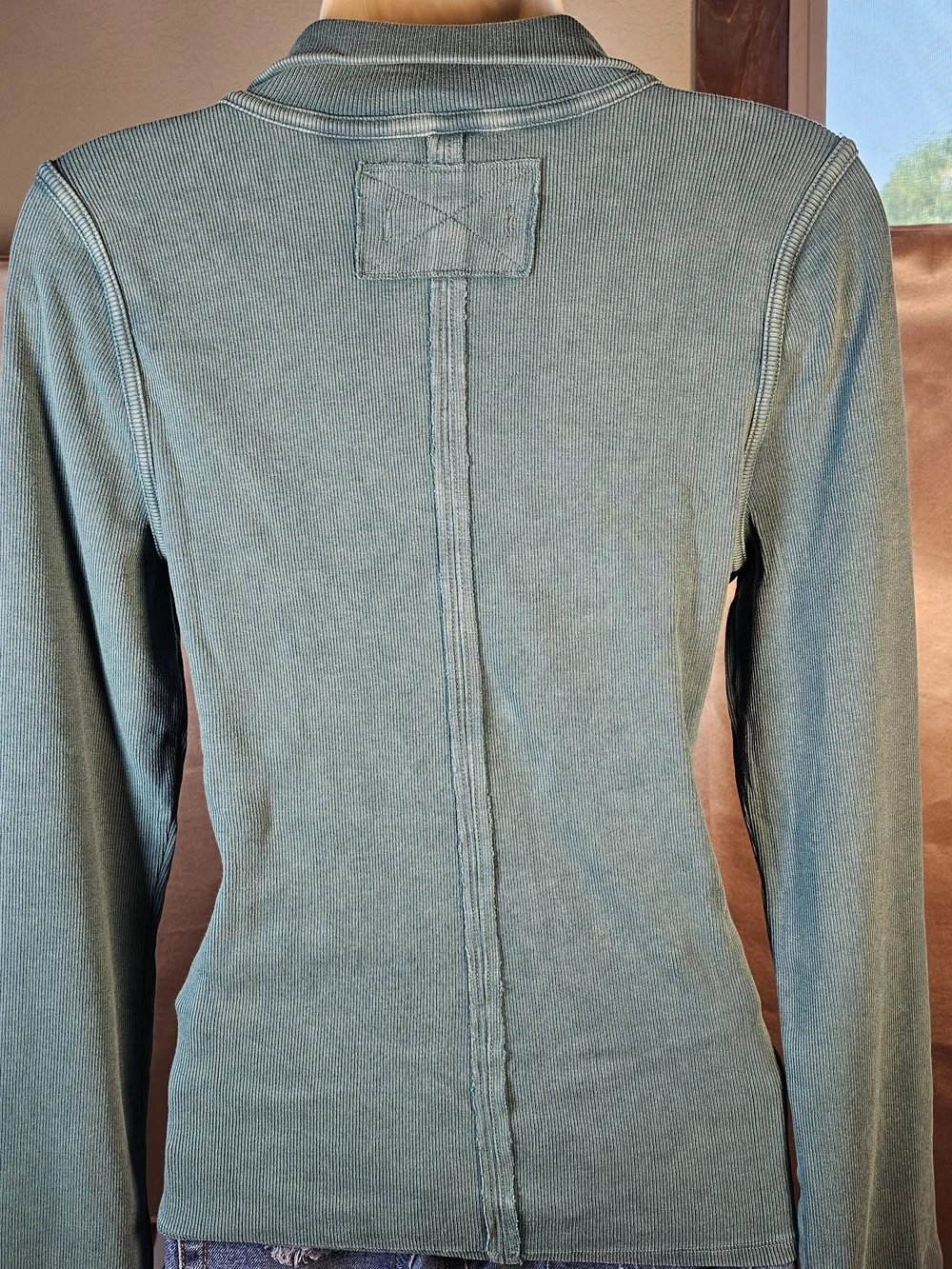 Free People We The Free Ribbed Henley Top Size Large Green Mineral Wash NWT